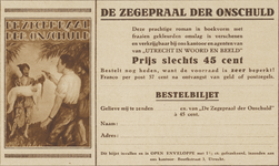 717158 Advertentie met bestelbiljet voor de roman 'De Zegepraal der Onschuld', uitgegeven door het weekblad 'Utrecht in ...